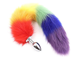 Rainbow Color Fox Tail Plug - Metal - Com rabo
