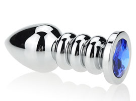 Ringed Metal Butt Plug w/ Crystal Blue - Plug anal