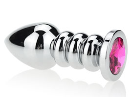 Ringed Metal Butt Plug w/ Crystal Pink - Plug anal