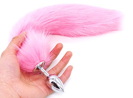 Plug Anal Metal Cromado com Rabo Rosa - Anal