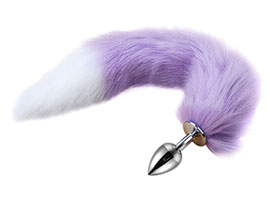 Small Butt Plug w/ Tail Purple & White - com Rabo