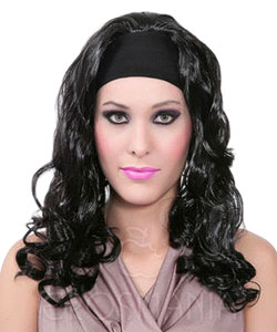 Peruca com faixa Preta Longa - Cacheada
