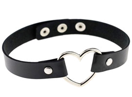 Coleira "Heart" - Couro - Preta