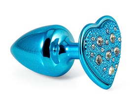 Plug de Metal Coração Cravejado Strass - Azul